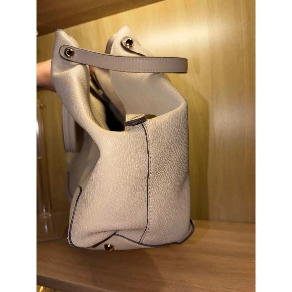 Sondra Roberts Squared Cream Pebbled Vegan Leather Hobo Bag Gold Hardware